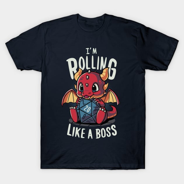 Rpg Dragon Boss - Dungeon master - Rolling D20 T-Shirt by Typhoonic